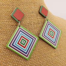 Load image into Gallery viewer, Green &amp; Purple Square Acrylic Earrings
