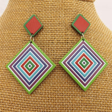 Load image into Gallery viewer, Green &amp; Purple Square Acrylic Earrings
