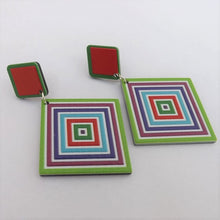Load image into Gallery viewer, Green &amp; Purple Square Acrylic Earrings
