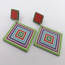 Load image into Gallery viewer, Green &amp; Purple Square Acrylic Earrings
