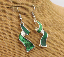 Load image into Gallery viewer, Green &amp; Silver Tone Drop Earrings
