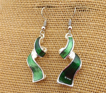 Load image into Gallery viewer, Green &amp; Silver Tone Drop Earrings
