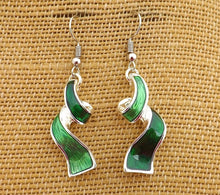 Load image into Gallery viewer, Green &amp; Silver Tone Drop Earrings
