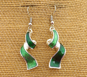 Green & Silver Tone Drop Earrings