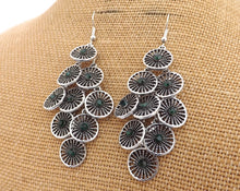 Load image into Gallery viewer, Green &amp; Silver Tone Round Drop Earrings
