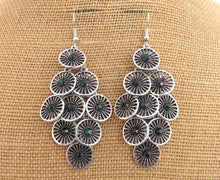 Load image into Gallery viewer, Green &amp; Silver Tone Round Drop Earrings
