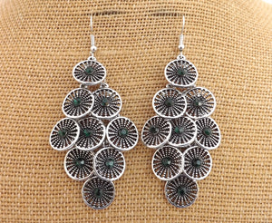 Green & Silver Tone Round Drop Earrings