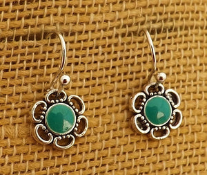 Aqua Blue & Silver Tone Small Flower Earrings (7 colour options)