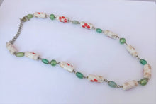 Load image into Gallery viewer, Green, White &amp; Read Vintage Bead &amp; Chain Link  Necklace
