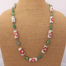 Load image into Gallery viewer, Green, White &amp; Read Vintage Bead &amp; Chain Link  Necklace
