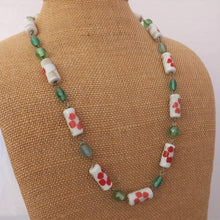 Load image into Gallery viewer, Green, White &amp; Read Vintage Bead &amp; Chain Link  Necklace
