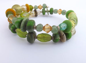 Green & Yellow Beads Memory Wire Bracelet