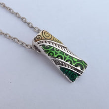 Load image into Gallery viewer, Green, Yellow &amp; Silver Toned Koru Enamel Look Pendant Necklace
