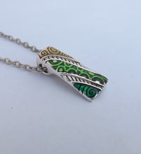 Load image into Gallery viewer, Green, Yellow &amp; Silver Toned Koru Enamel Look Pendant Necklace
