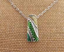 Load image into Gallery viewer, Green, Yellow &amp; Silver Toned Koru Enamel Look Pendant Necklace
