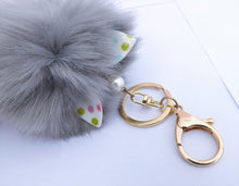 Load image into Gallery viewer, Grey Fluffy Pompom With Rabbit Ears, Key Rings &amp; Purse Clip
