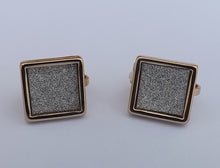 Load image into Gallery viewer, Grey Glittery Square with Gold Tone Border, Clip on Earrings
