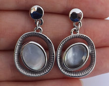 Load image into Gallery viewer, Grey Mother of Pearl &amp; Silver Tone Stud Earrings
