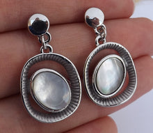 Load image into Gallery viewer, Grey Mother of Pearl &amp; Silver Tone Stud Earrings
