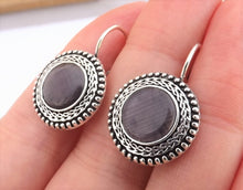 Load image into Gallery viewer, Grey Ulexite &amp; Silver Tone Lever Back Earrings
