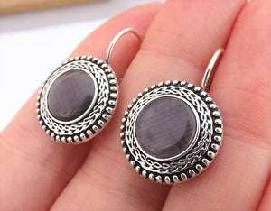 Grey Ulexite & Silver Tone Lever Back Earrings