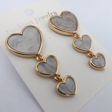 Load image into Gallery viewer, Grey &amp; Gold Tone  Long Heart Drop Earrings on Stud Setting
