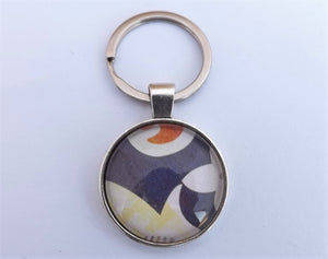 Grey, Orange & Cream - Silver Tone Dome Key Ring