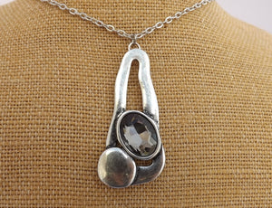 Grey & Silver Tone Pendant Necklace