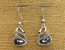 Load image into Gallery viewer, Grey &amp; Silver Tone Swan Drop Earrings
