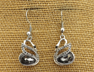 Grey & Silver Tone Swan Drop Earrings