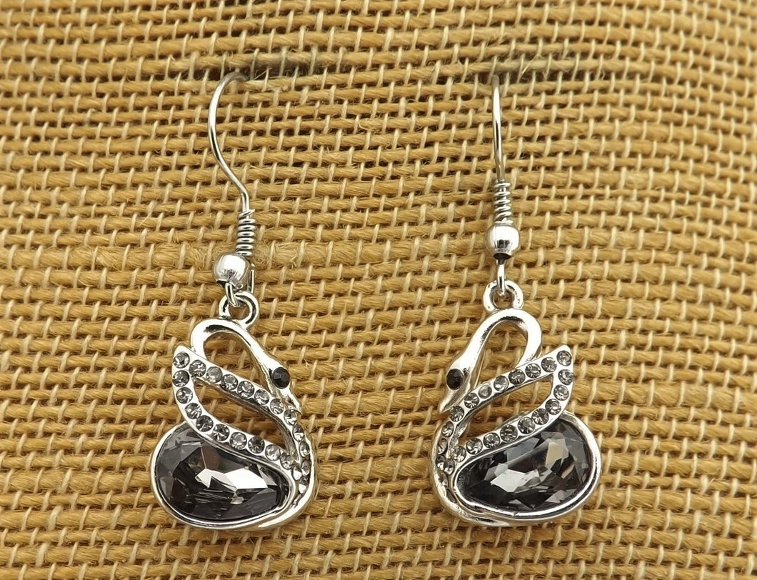 Grey & Silver Tone Swan Drop Earrings