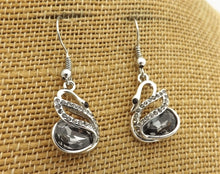 Load image into Gallery viewer, Grey &amp; Silver Tone Swan Drop Earrings
