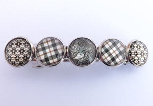 Grey & White Silver Tone Dome Barrette Hairclip