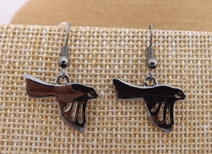 Gunmetal Grey Flying Fantail Bird Drop Earrings