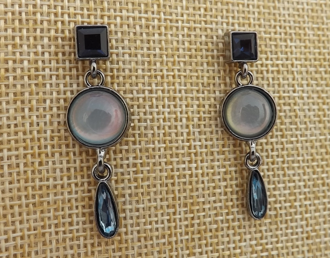 Gunmetal Grey & Blue Drop Earrings