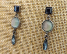 Load image into Gallery viewer, Gunmetal Grey &amp; Blue Drop Earrings
