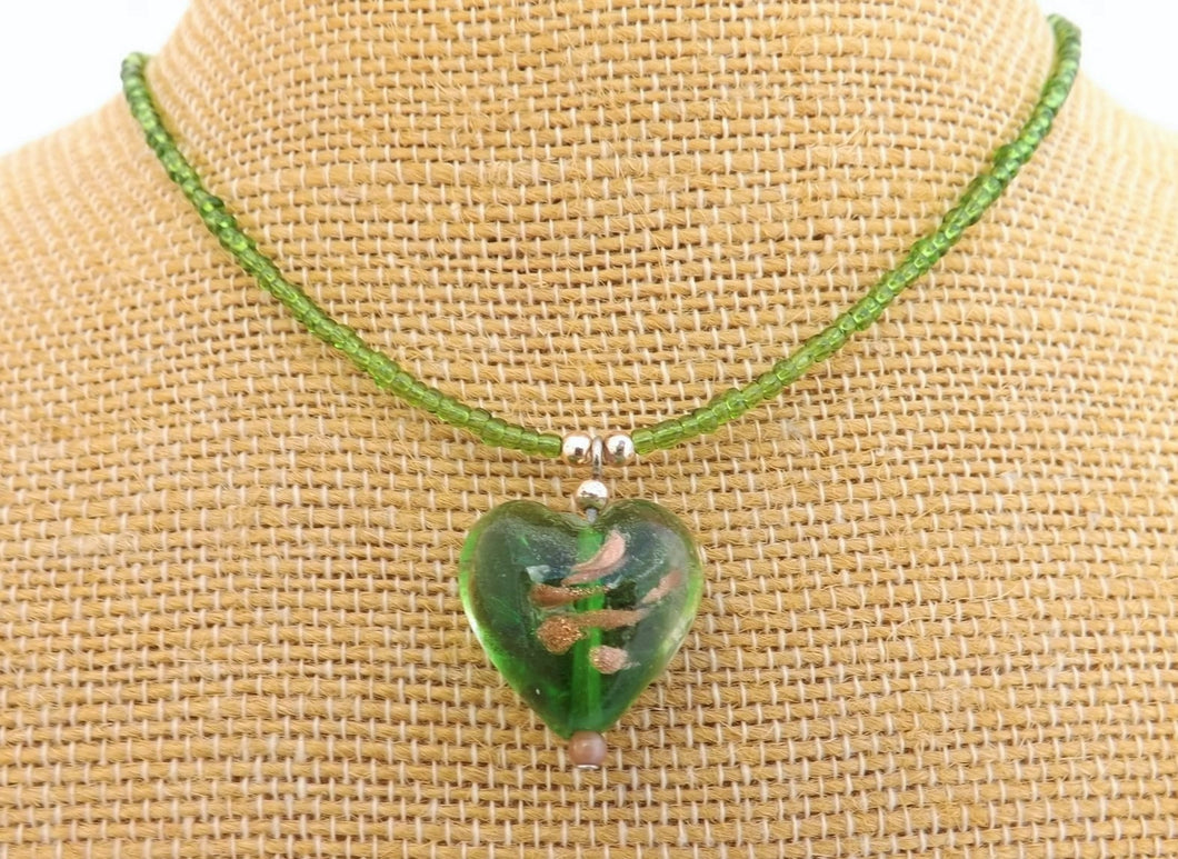 Handmade Green Glass Heart Pendant Necklace