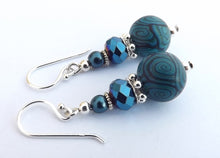 Load image into Gallery viewer, Handmade Mid Blue Kathryn Design bead earrings on Sterling Silver Hooks
