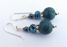 Load image into Gallery viewer, Handmade Mid Blue Kathryn Design bead earrings on Sterling Silver Hooks
