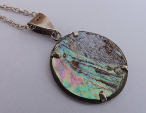 Handmade Paua & Sterling Silver Mountains and Whale Pendant Necklace