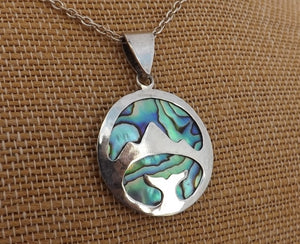 Handmade Paua & Sterling Silver Mountains and Whale Pendant Necklace