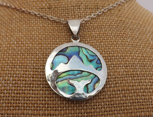 Handmade Paua & Sterling Silver Mountains and Whale Pendant Necklace