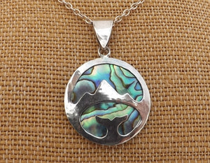 Handmade Paua & Sterling Silver Mountains and Whale Pendant Necklace