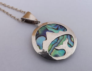 Handmade Paua & Sterling Silver Mountains and Whale Pendant Necklace