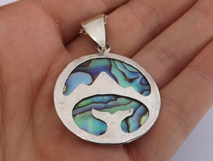 Handmade Paua & Sterling Silver Mountains and Whale Pendant Necklace