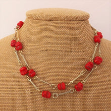 Load image into Gallery viewer, Red Beads &amp; Gold Tone Chain Link Necklace
