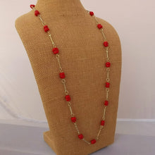 Load image into Gallery viewer, Red Beads &amp; Gold Tone Chain Link Necklace
