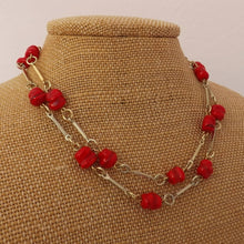 Load image into Gallery viewer, Red Beads &amp; Gold Tone Chain Link Necklace
