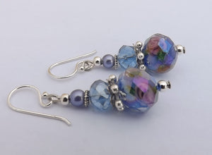 Handmade Royal Blue Crystal Faceted Bead Earrings on Sterling Silver Hooks