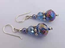 Load image into Gallery viewer, Handmade Royal Blue Crystal Faceted Bead Earrings on Sterling Silver Hooks
